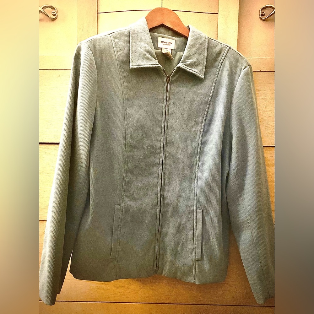 Vintage polyester lt blue suit jacket in pristine condition